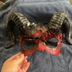 Red and Black Horned Dragon Mask